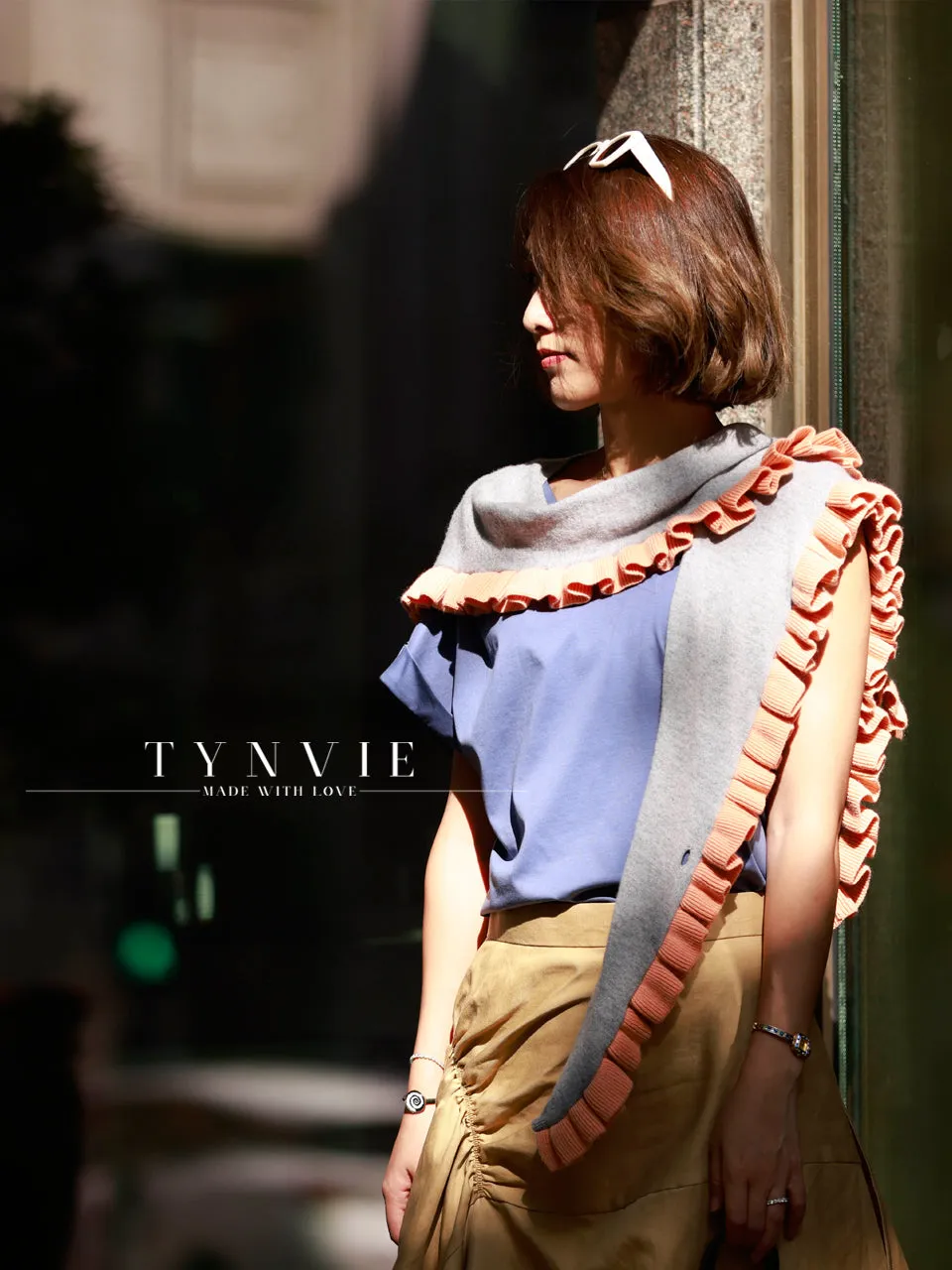 SPECIAL! Persian Blue Asymmetric Neck Roll Sleeve Tee