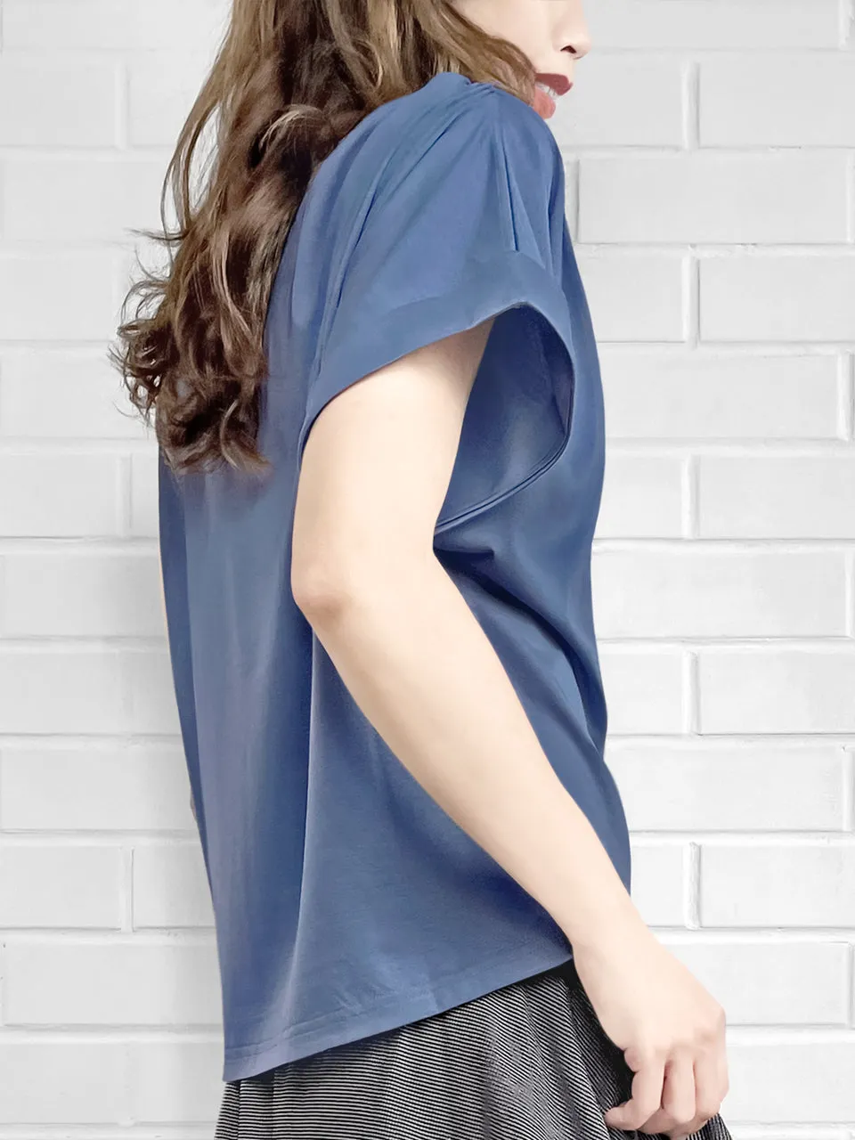 SPECIAL! Persian Blue Asymmetric Neck Roll Sleeve Tee