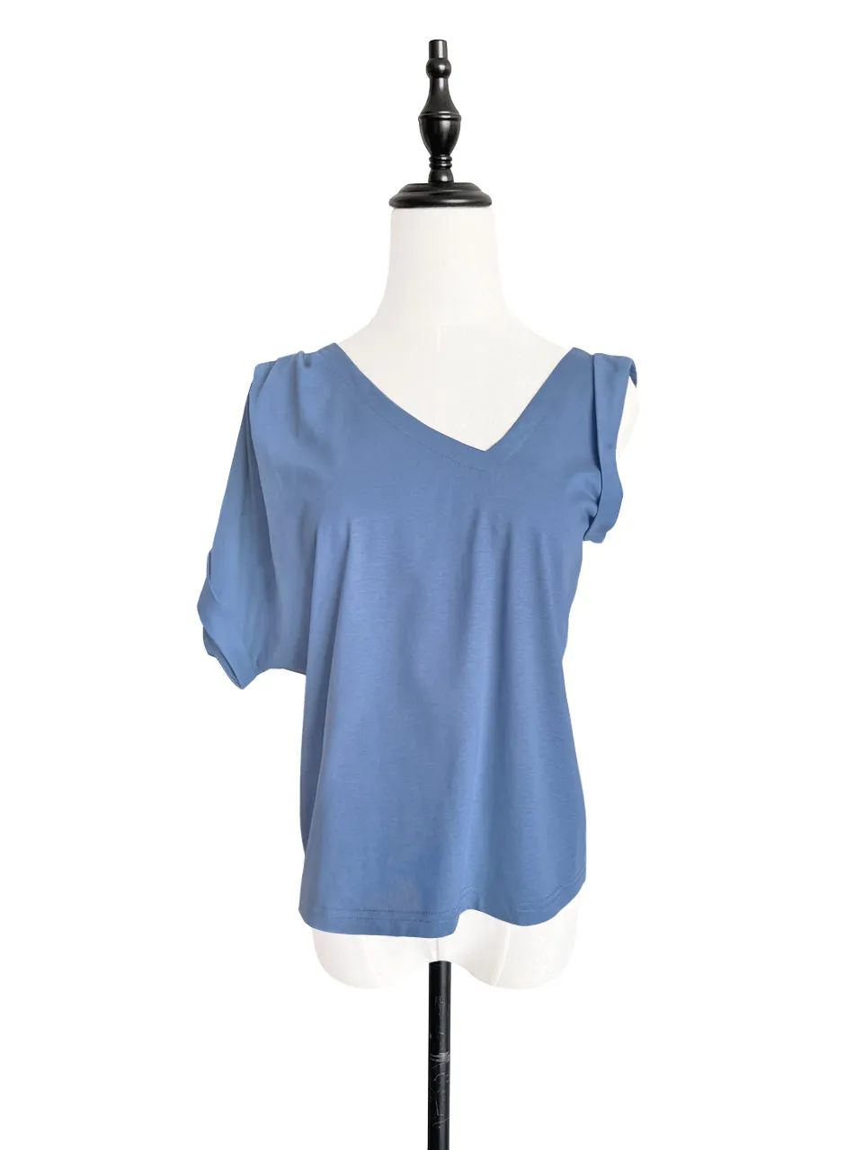 SPECIAL! Persian Blue Asymmetric Neck Roll Sleeve Tee