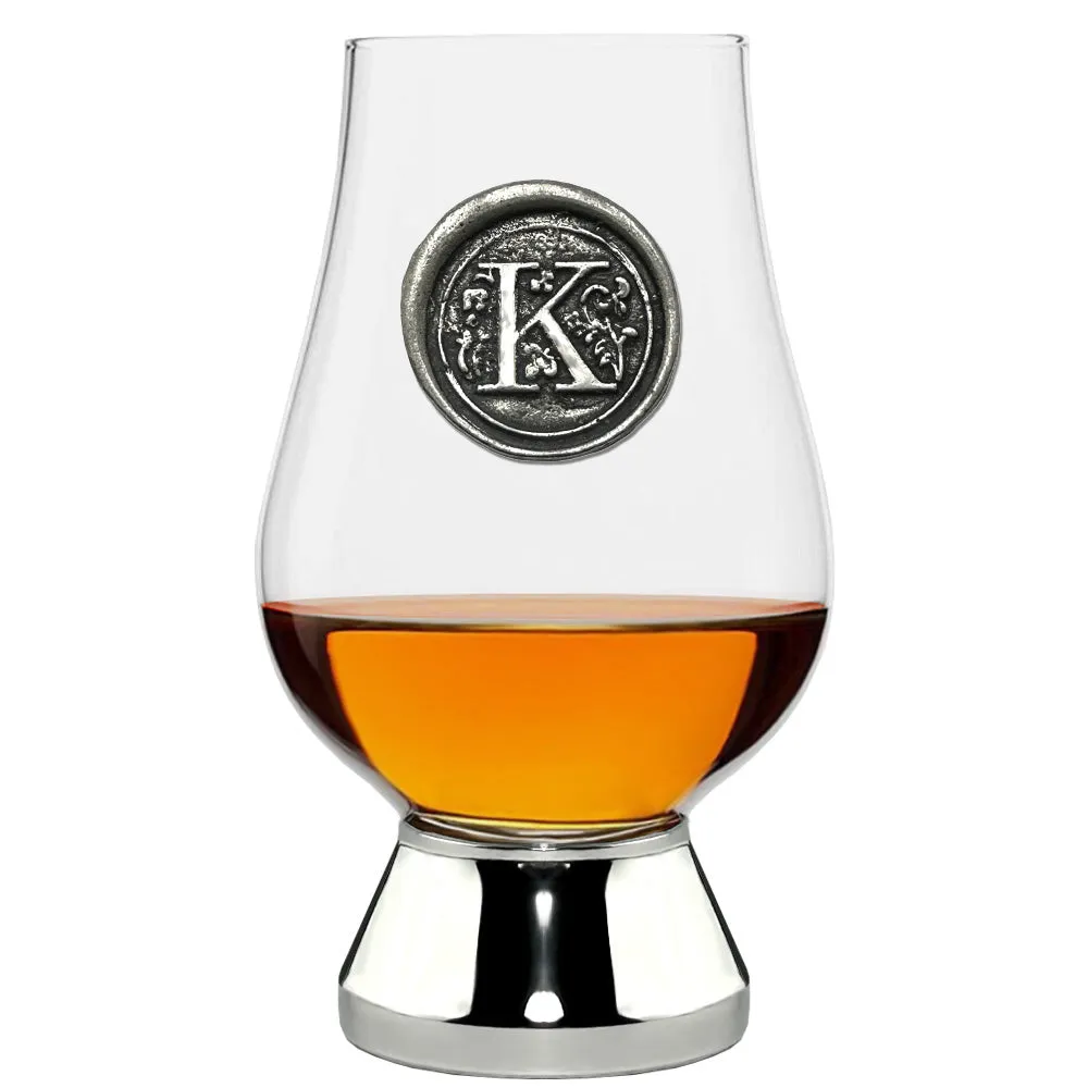 The Glencairn Whisky Glass with Pewter Monogram Initial 200ml