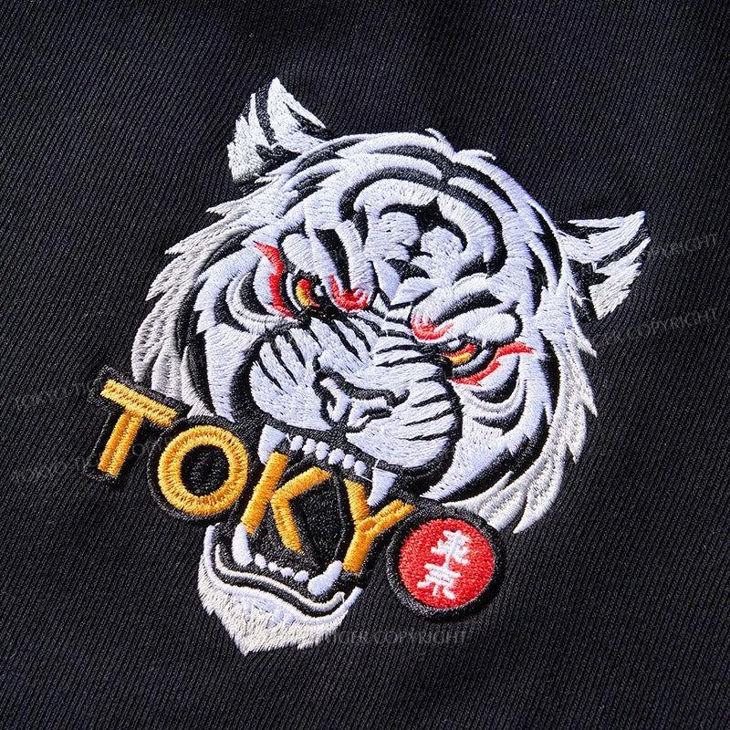 Tokyo-Tiger Disappointed Raccoon Japanese Embroidery Varsity Jacket