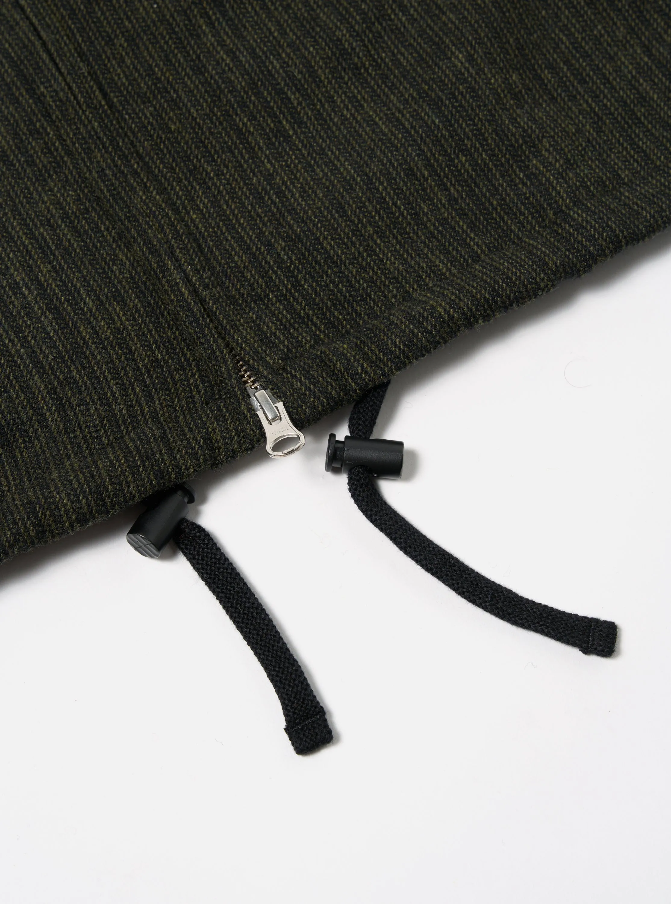 Universal Works Fistral II Jacket in Black/Olive Stripe Wool Mix