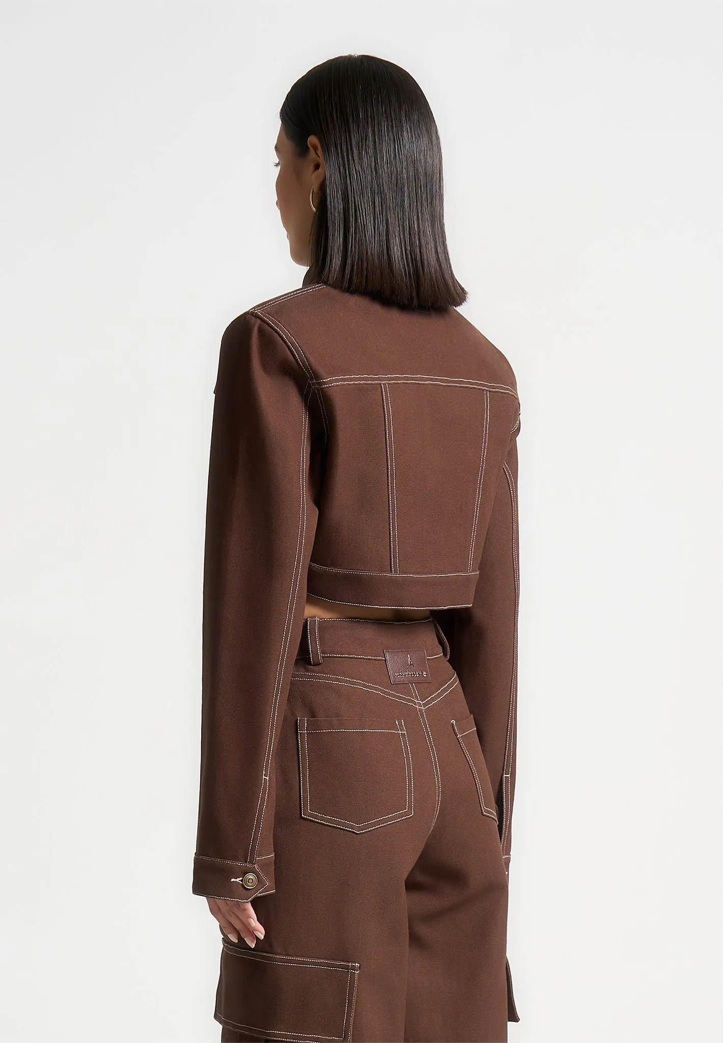 Wide Shoulder Drill Jacket - Brown