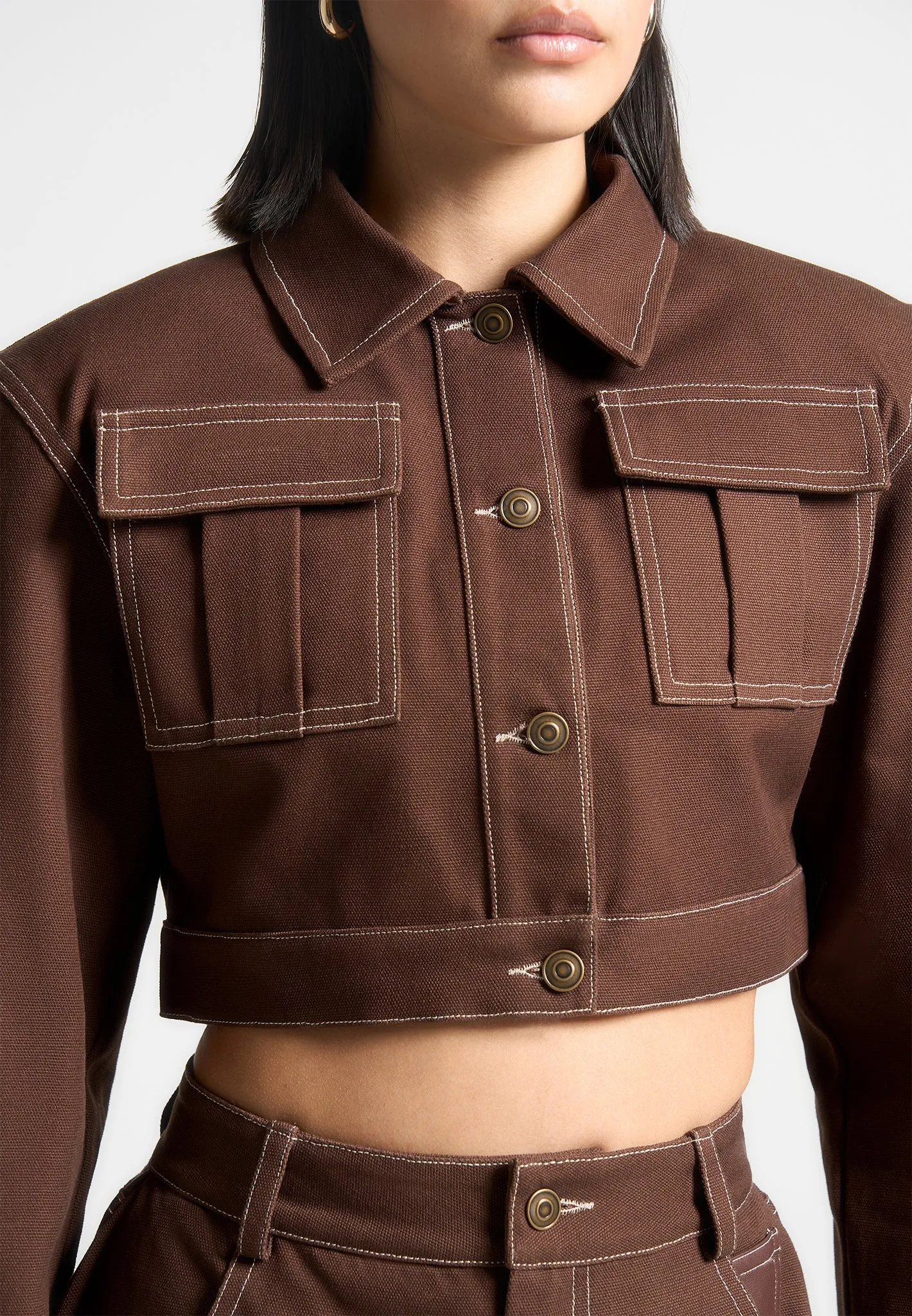 Wide Shoulder Drill Jacket - Brown